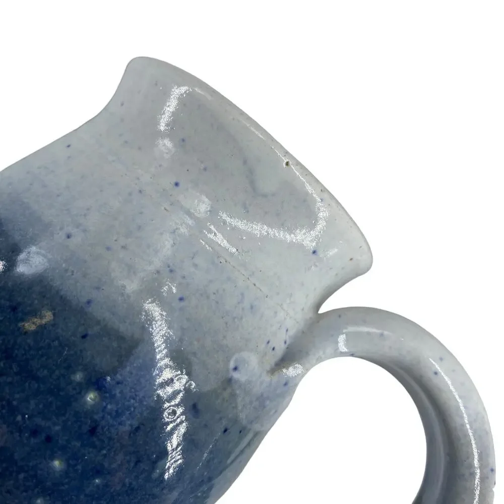 Pottery Mug Blue Signed Rustic Floral Design Coffee Tea Cup Ombre Studio Art